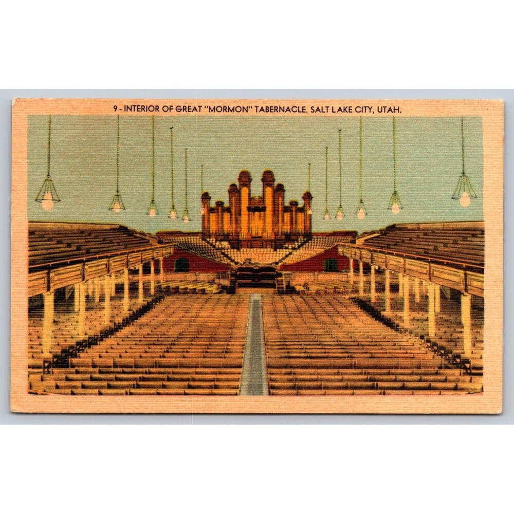 Vtg Interior of Great Morman Tabernacle Salt Lake City Utah UT Linen Postcard